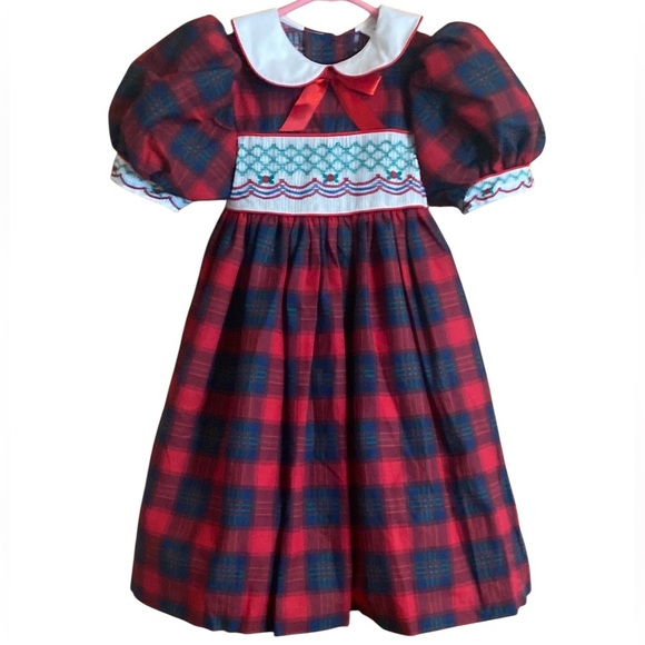 NWOT Daisy Kingdom Christmas Smocking Dress Girls 5 Vintage Factory Made - Picture 1 of 13